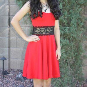Wild Daisy Red Strapless Dress with Black Lace